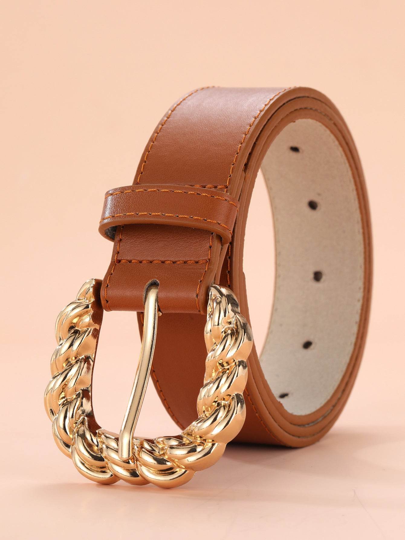 Women's All-Match Dress Pants with Decorative PU Leather Belt - White, Camel, Black - Buy Center US