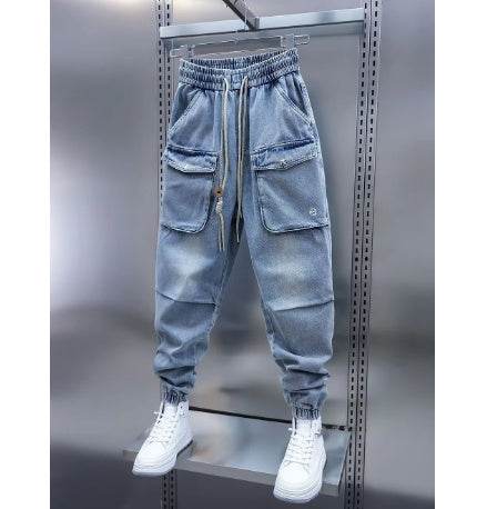 Light Blue Big Pocket Jeans for Teens - High Elasticity & Low Waist - Buy Center US