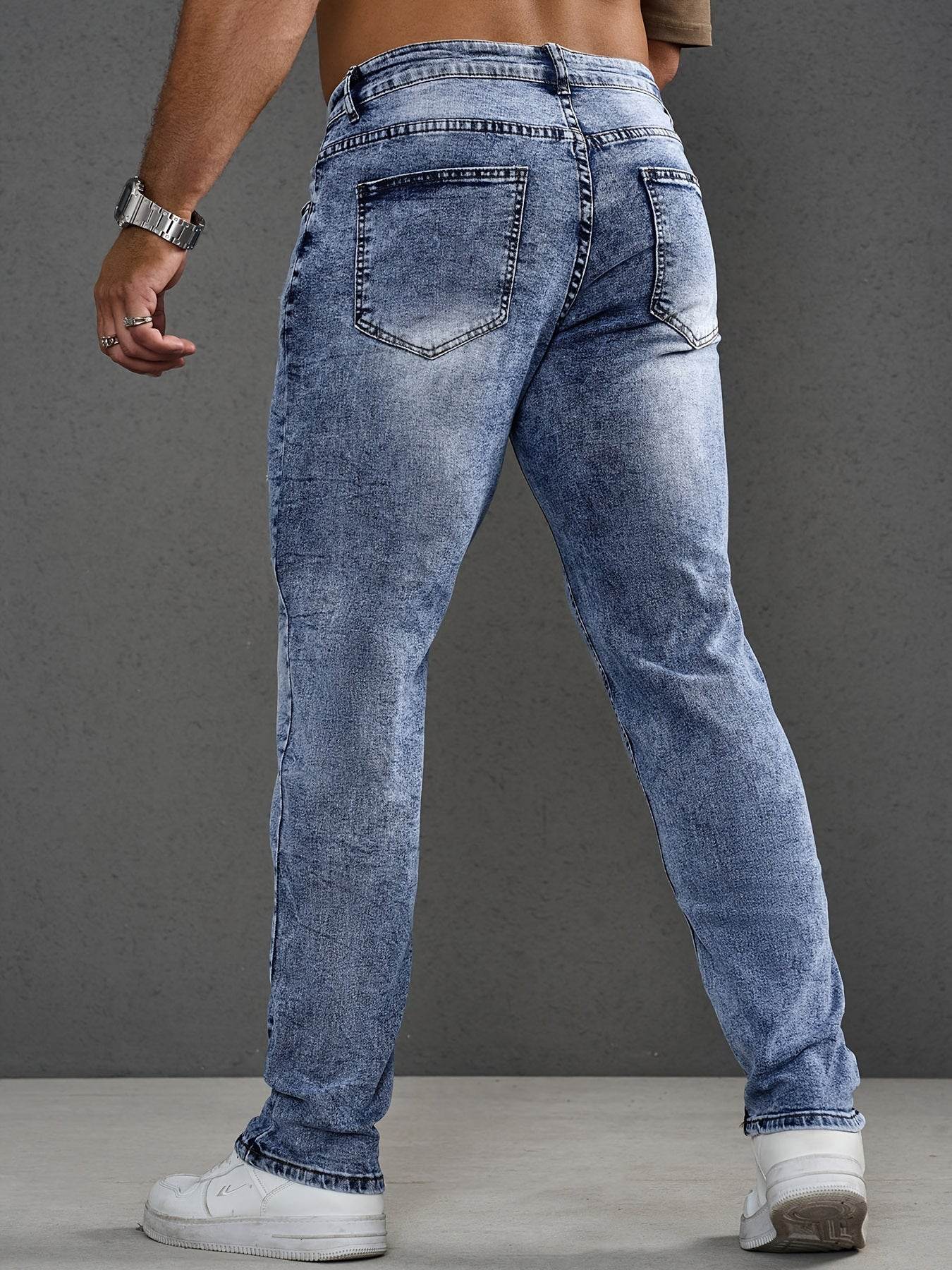 Men's Distressed Skinny Jeans - Stretchy Casual Pants with Frayed Hem - Buy Center US