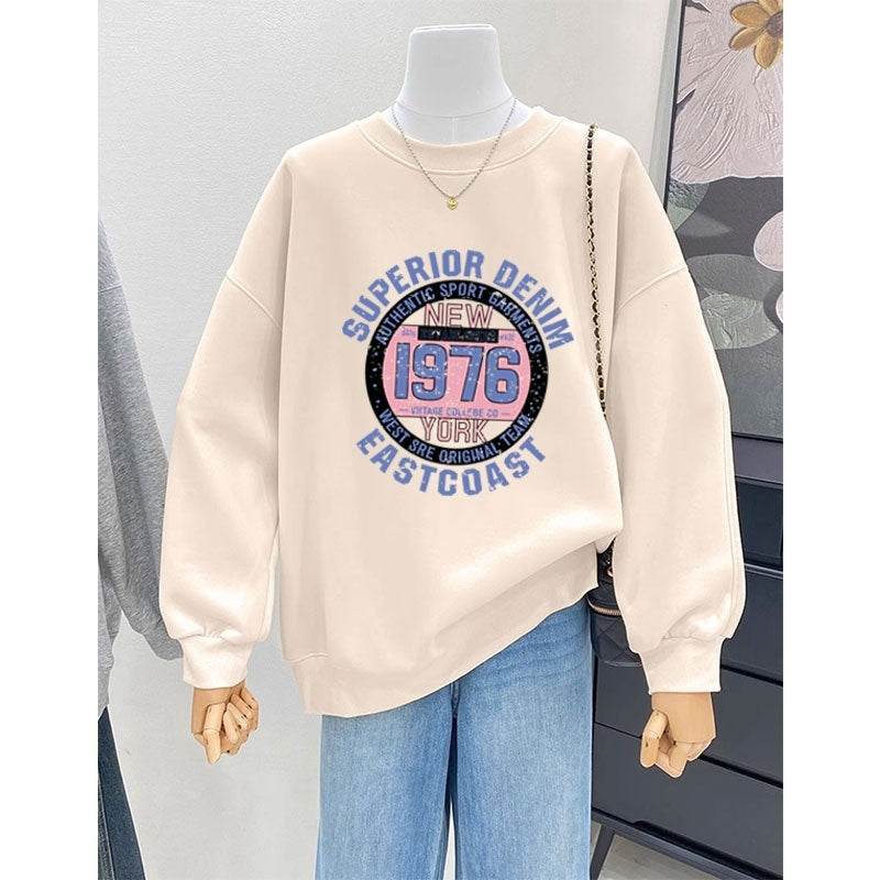 Retro Loose Round Neck Hoodie for Women - Cartoon Print, Long Sleeve - Buy Center US