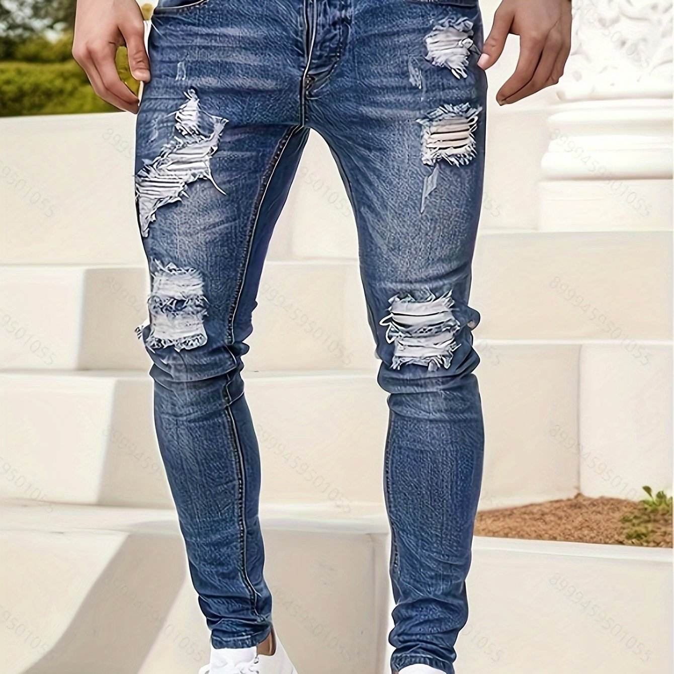 Men's Slim Fit Ripped Jeans - Distressed Medium Stretch Street Style - Buy Center US