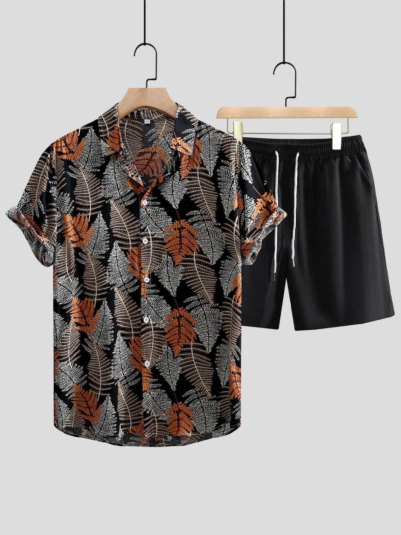 Buycenter Men's Casual Printed Short Sleeve Shirt & Pants Outfit Set - Buy Center US