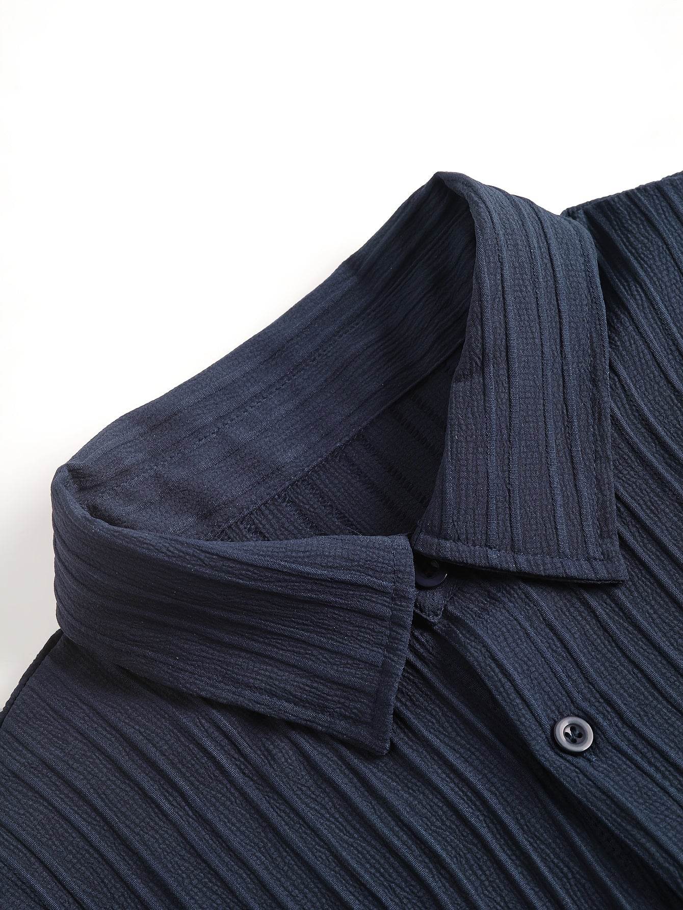 Men's Trendy Casual Short Sleeve 2pcs Set - Wave Texture Fabric - Buy Center US