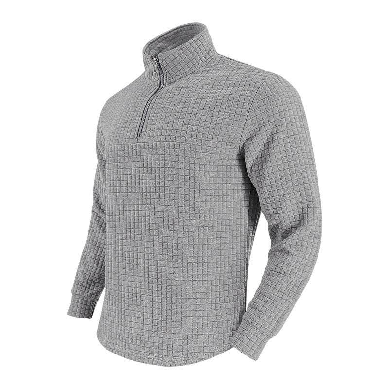 American Retro Men's Long Sleeve Sweater - Plaid Half-Zipper Design - Buy Center US