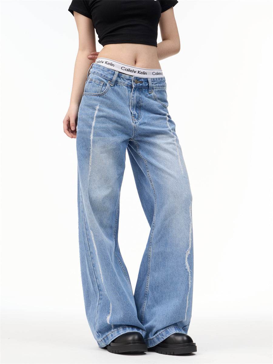 Retro Personalized Wide Leg Pants for Women - Loose Fit Chagall Blue - Buy Center US