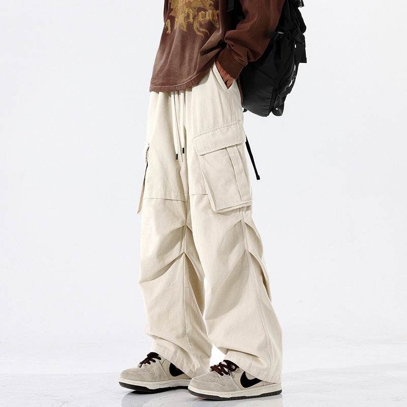 Buycenter Men's Retro Pleated Overalls - Casual Mid Waist Trousers - Buy Center US
