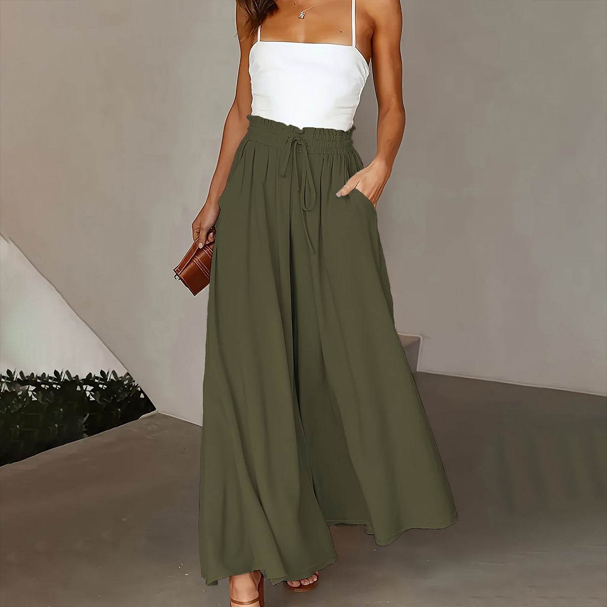Stylish Plus Size Wide Leg Pants - Paper Bag Waist, Loose Fit Design - Buy Center US