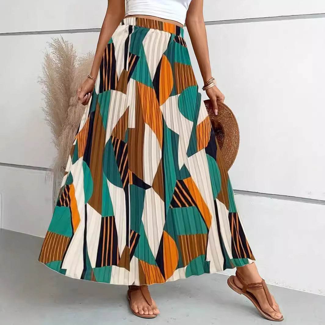 Women's A-Line Casual Printing Skirt - Stylish Polyester Long Skirt - Buy Center US