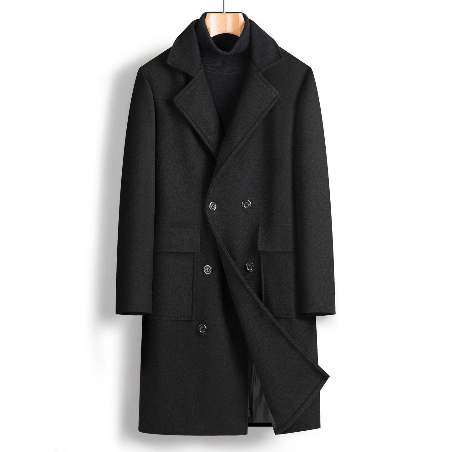 Buycenter Men's Double Breasted Mid-Length Coat - Stylish & Hooded - Buy Center US