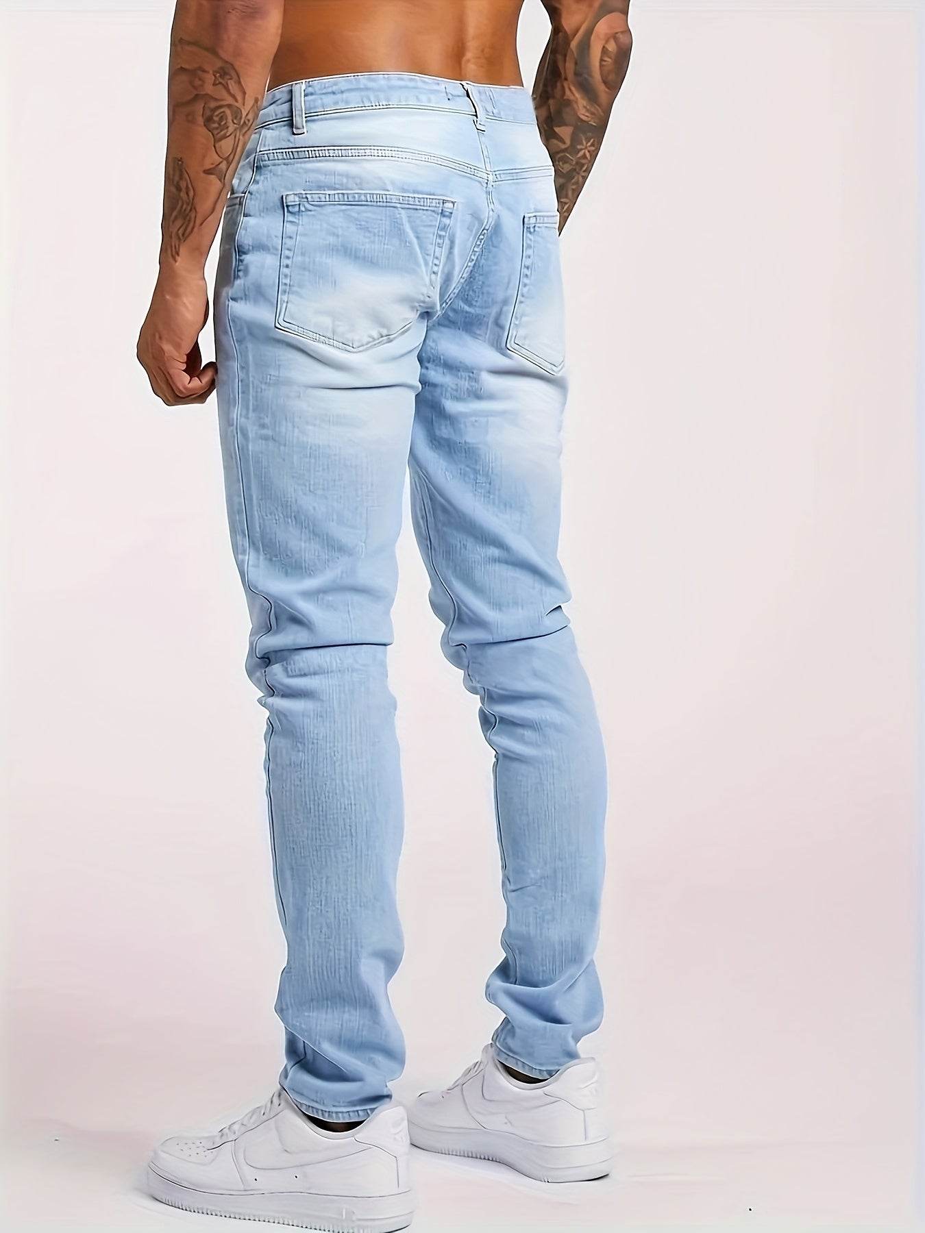 Men's Slim-Fit Stretch Denim Jeans - All-Season Casual Water-Washed Style - Buy Center US