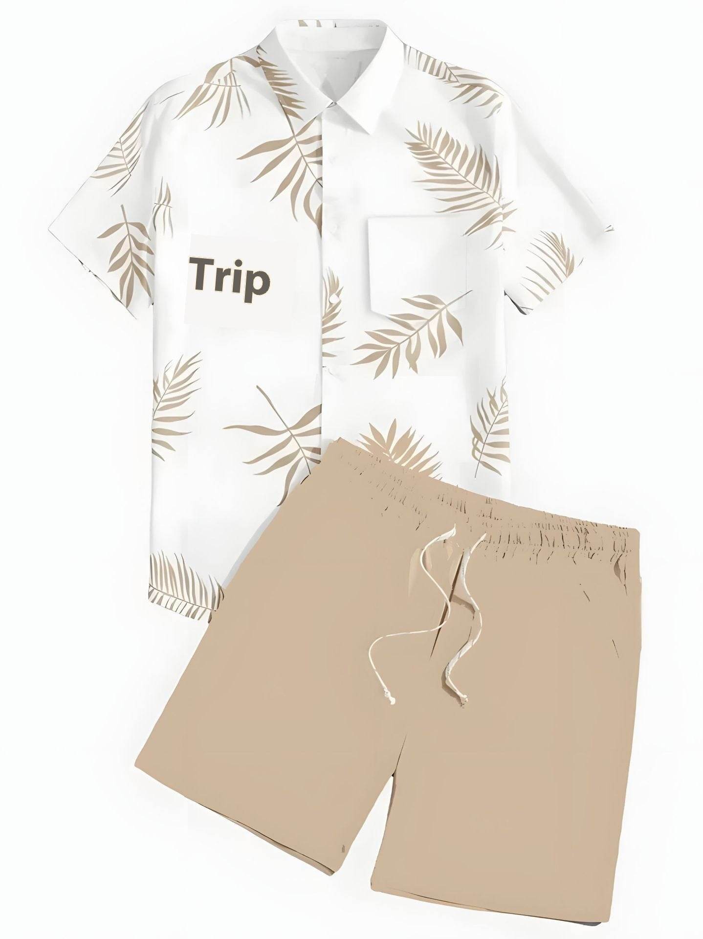 Buycenter Men’s Black and White Striped Hawaiian Shirt Set - Casual Summer Wear - Buy Center US