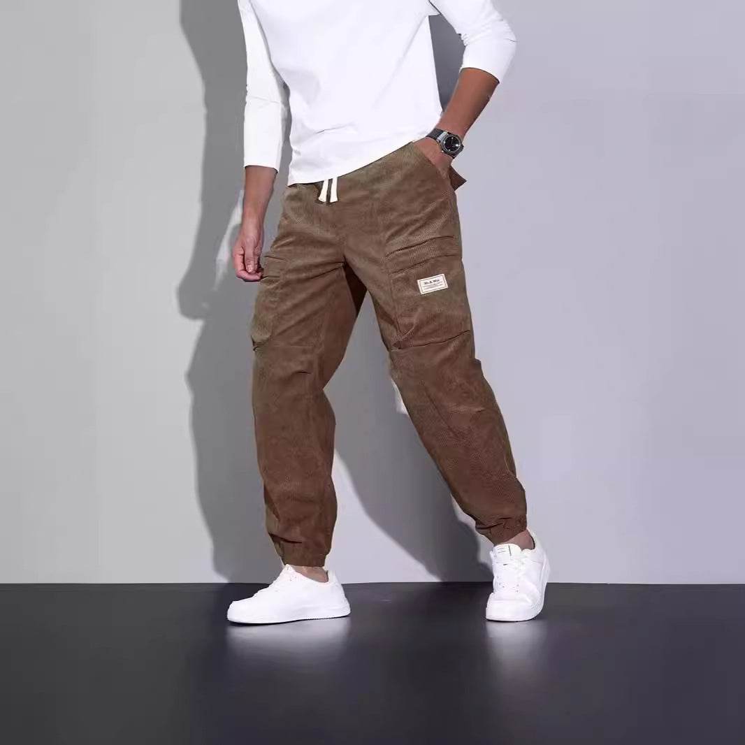 Buycenter Men's Corduroy Overalls - Loose Fit, Multi-Pocket Trousers - Buy Center US