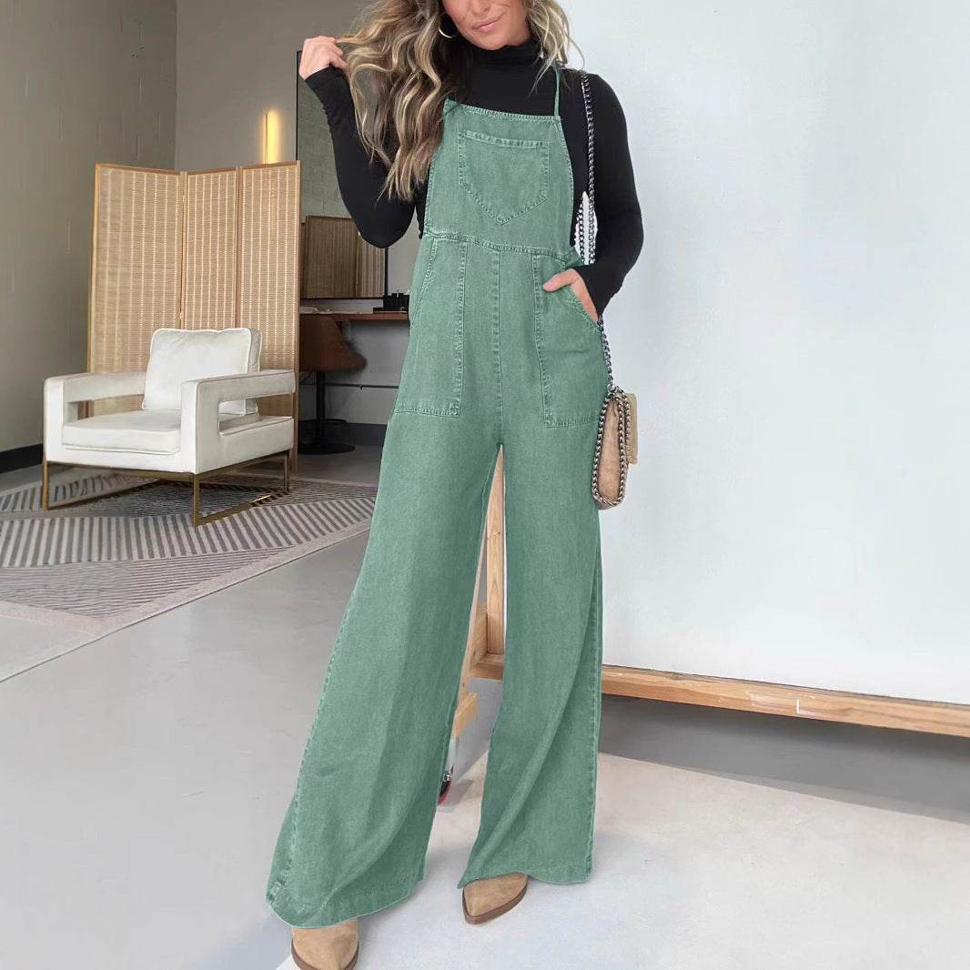 Fashion Denim Wide Leg Jumpsuit for Women - Stylish Sleeveless Design - Buy Center US