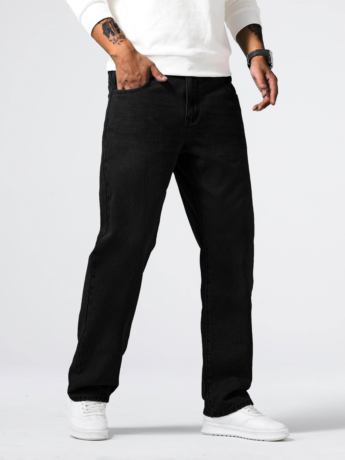 Men's Loose Fit Straight Leg Jeans - 85% Cotton Casual Denim Style - Buy Center US