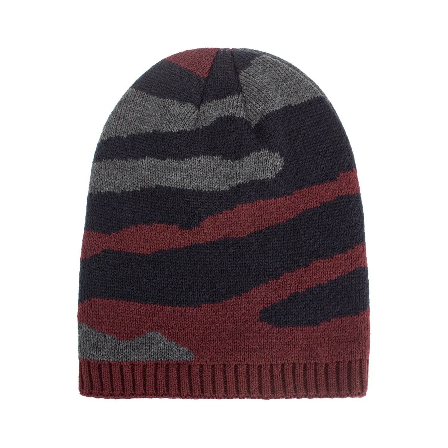 Buycenter Tricolor Striped Knit Beanie - Warm Wool Pullover Cap - Buy Center US