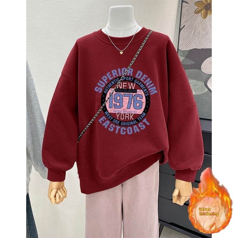 Retro Loose Round Neck Hoodie for Women - Cartoon Print, Long Sleeve - Buy Center US