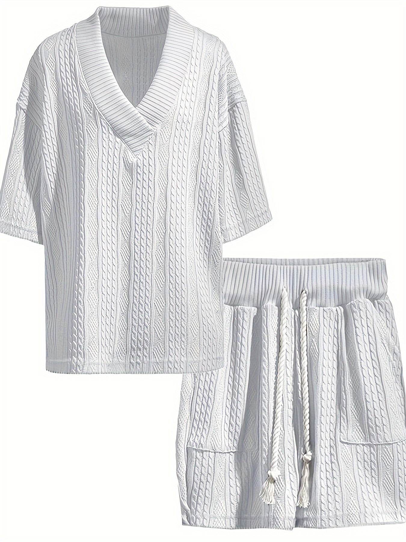2024 Men's Summer Jacquard Leisure Suit - Short Sleeve V-Neck Two-Piece - Buy Center US