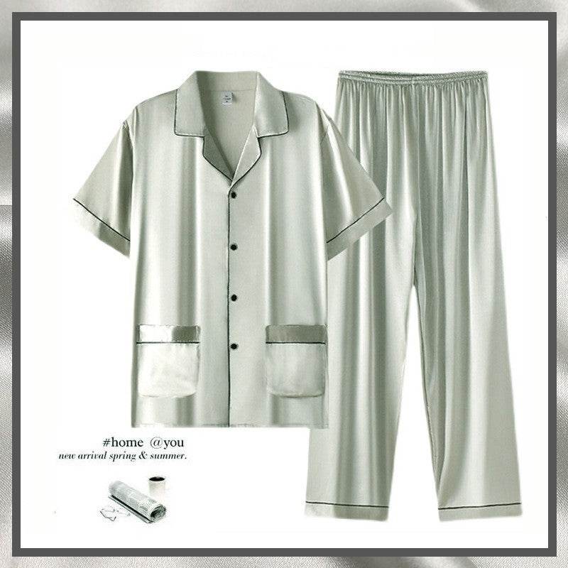 Buycenter Men's Summer Short Sleeve Trousers Suit - Thin Ice Silk Homewear - Buy Center US