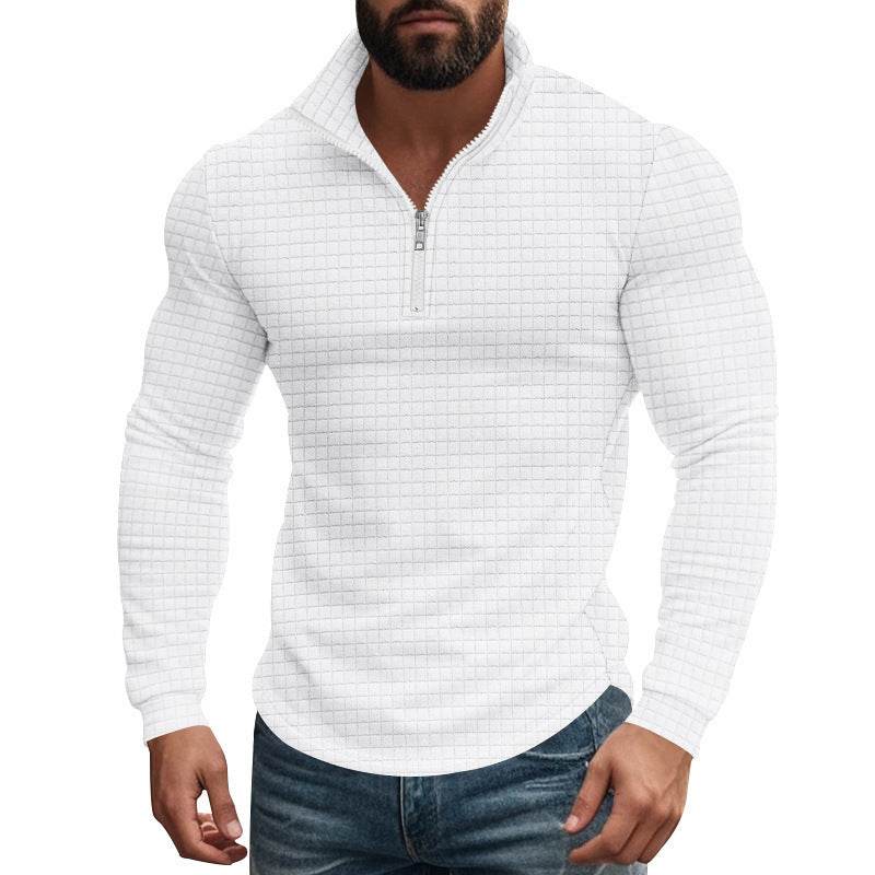 American Retro Men's Long Sleeve Sweater - Plaid Half-Zipper Design - Buy Center US
