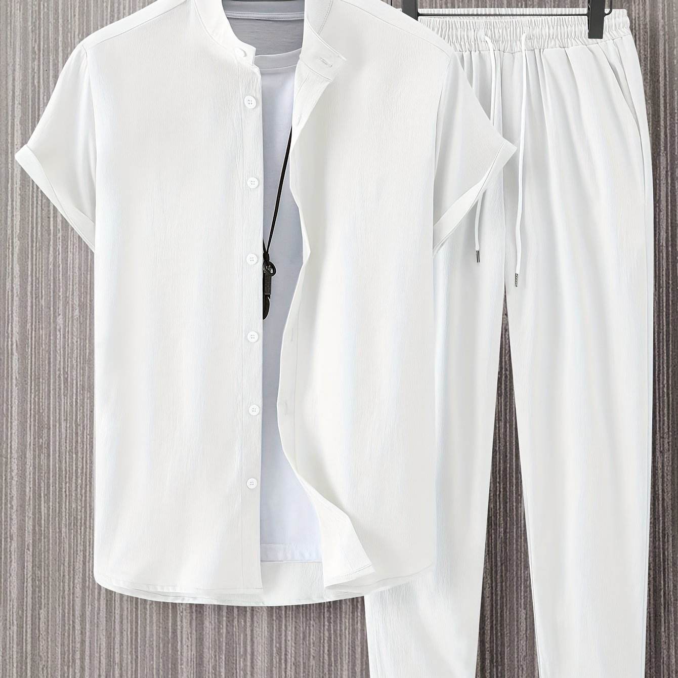 Stylish Men’s Solid Color Casual Shirt & Trouser Set - Perfect for Outings - Buy Center US