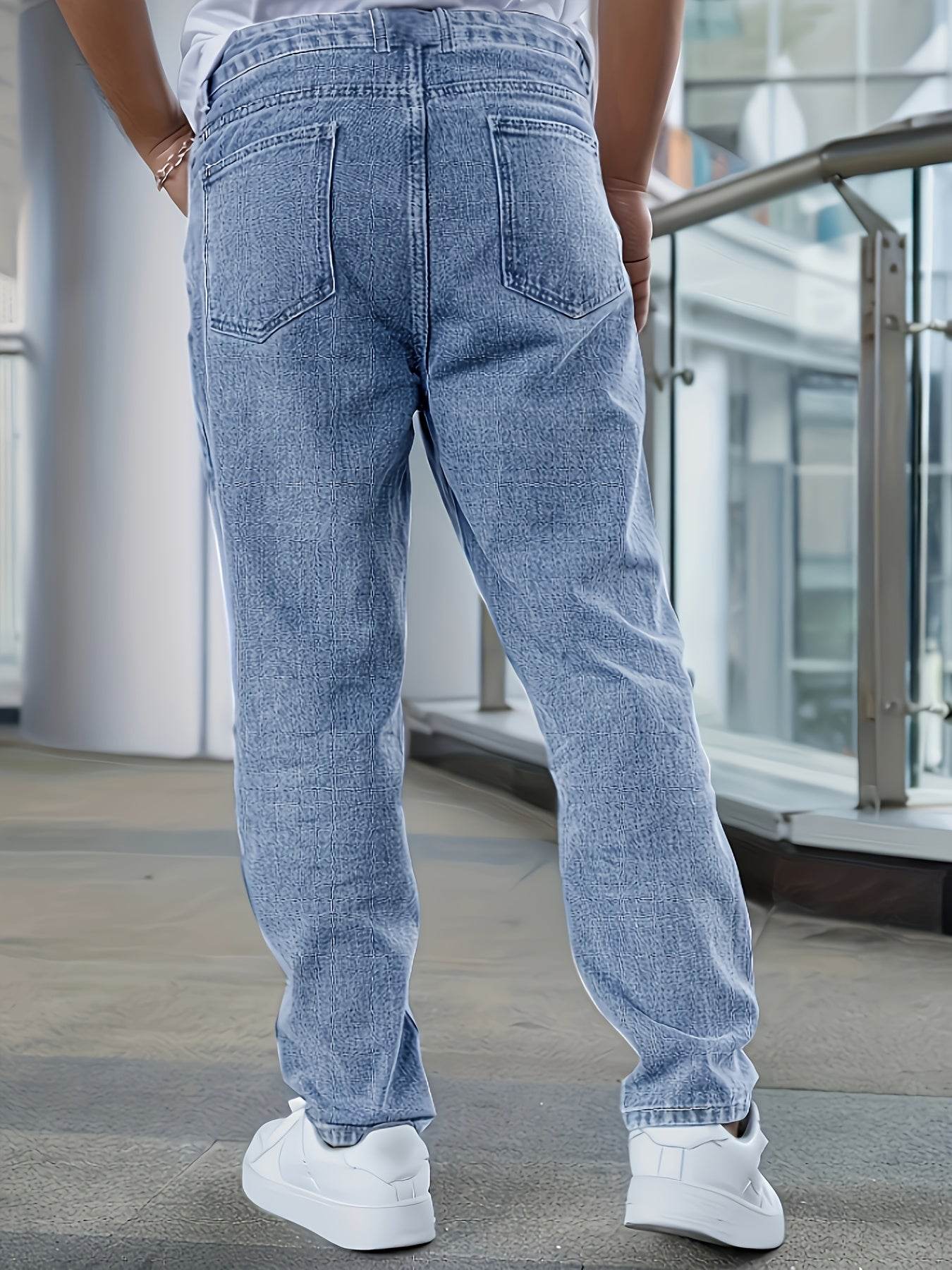 Men's Denim Jeans - Fashionable Light Blue Straight-Leg Style with Pockets - Buy Center US