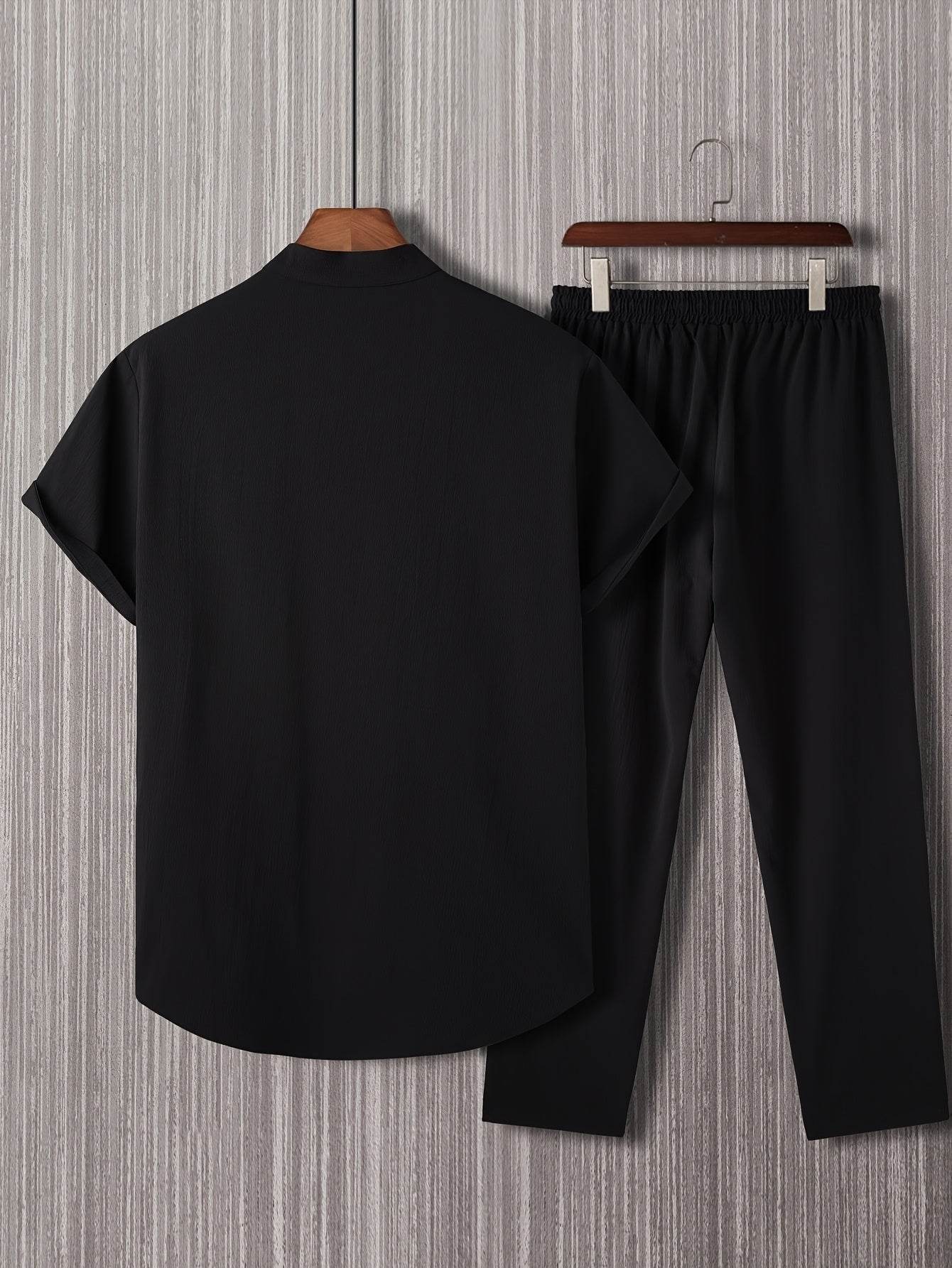 Stylish Men’s Solid Color Casual Shirt & Trouser Set - Perfect for Outings - Buy Center US
