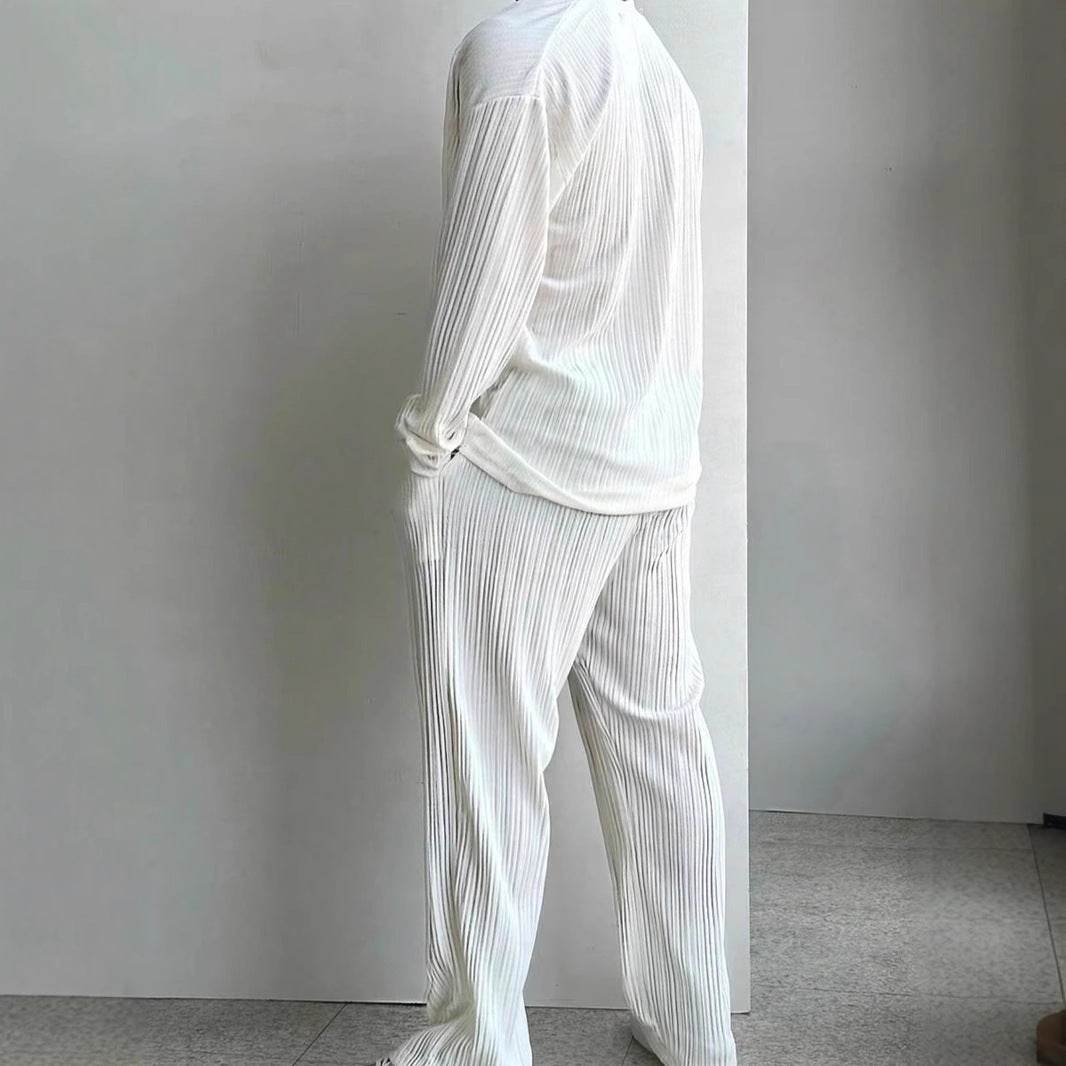 Buycenter Men's Casual Button Shirt & Trousers Suit - Long Sleeve Elegance - Buy Center US