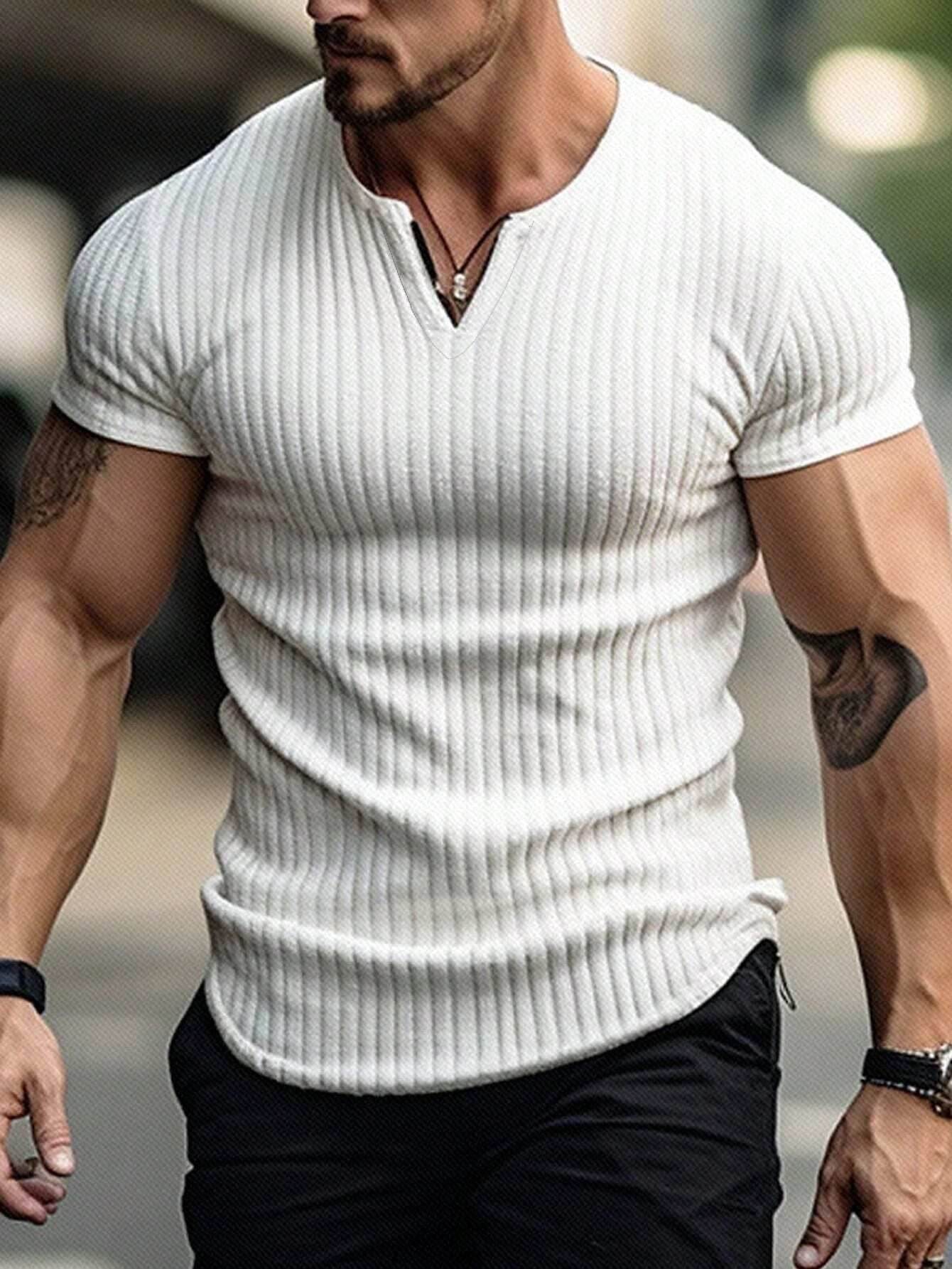 Sports Slim-Fitting Men's Short Sleeve Shirt - Stylish Stripes in Multiple Colors - Buy Center US