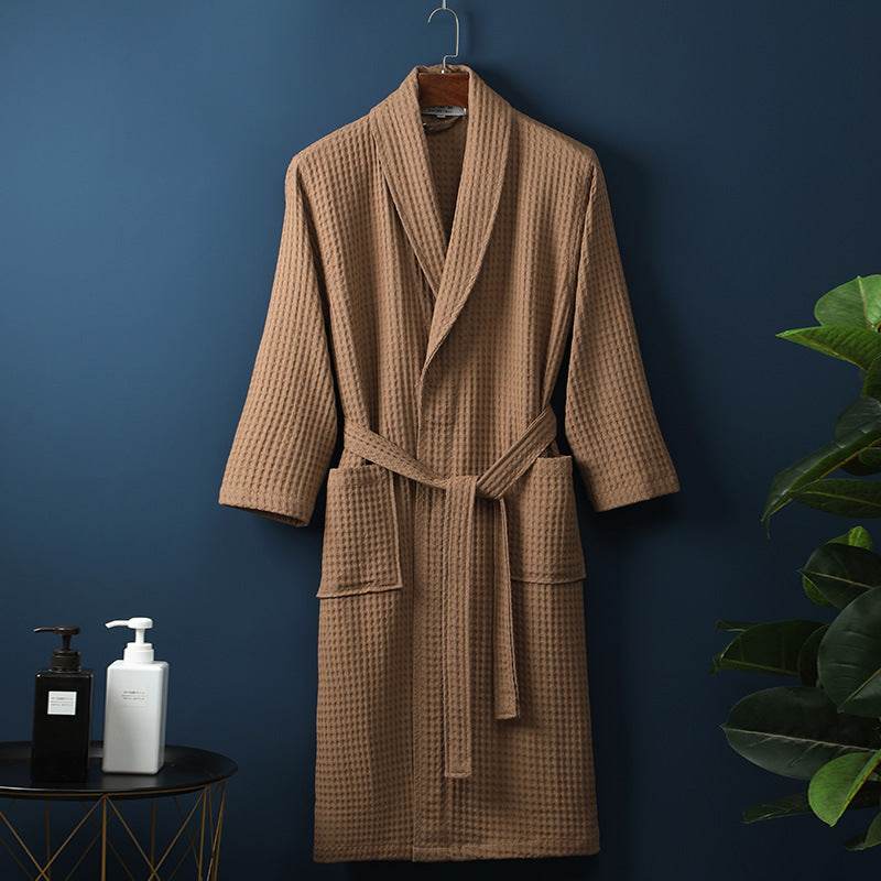 Buycenter Pure Cotton Bathrobe - Long Waffle Nightgown for Couples - Buy Center US