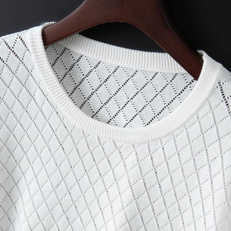 Men's Half Neck Cotton T-shirt - Stylish Plaid Short Sleeve Top - Buy Center US