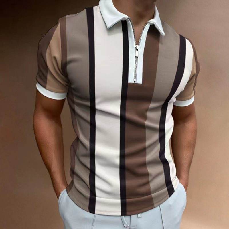 Men's Striped Short-Sleeved Polo Shirt - Slim Fit, Casual Cotton Blend - Buy Center US