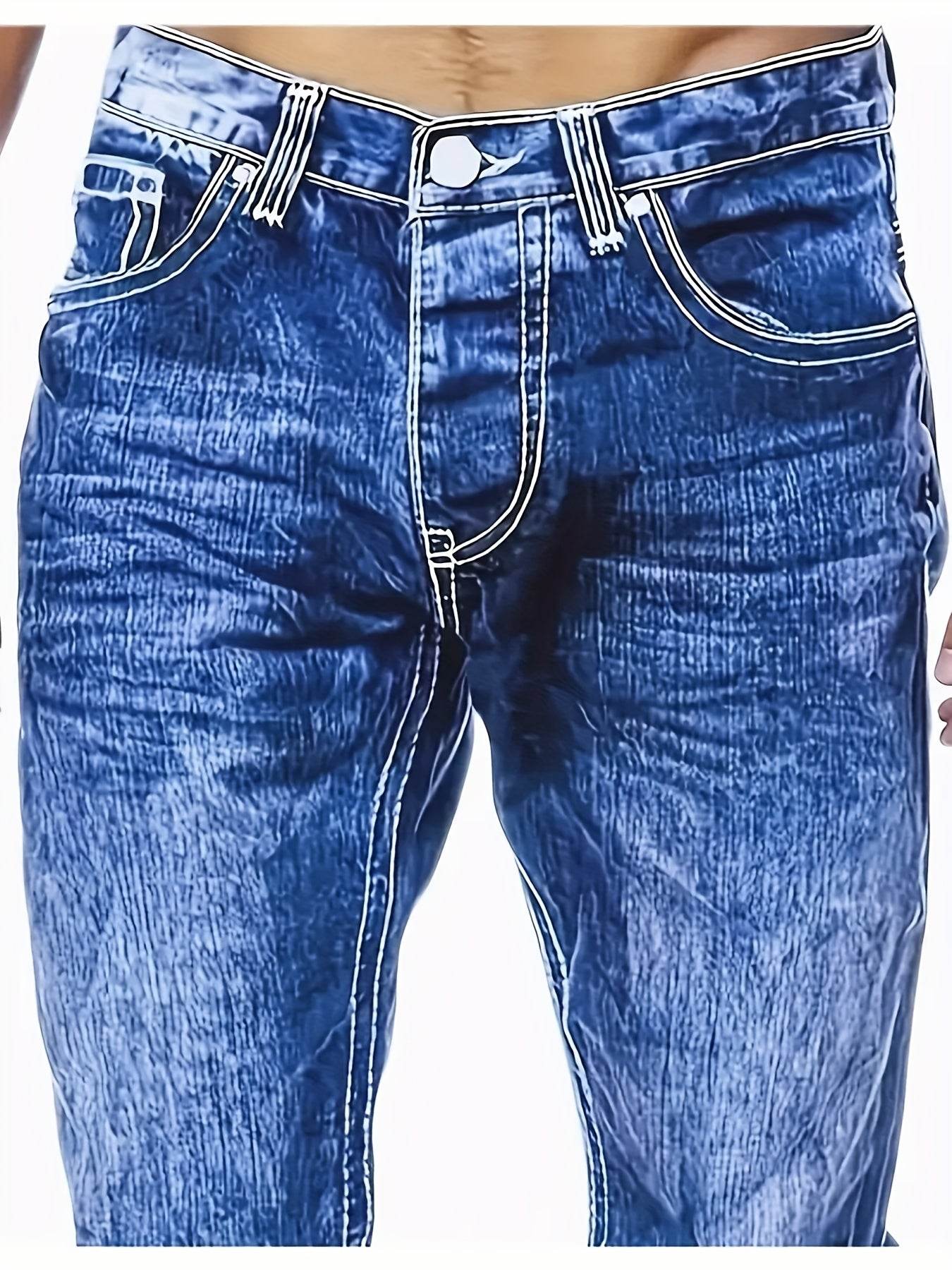 Stylish Men's Washed Blue Jeans - Stretchy Denim for Casual Wear - Buy Center US