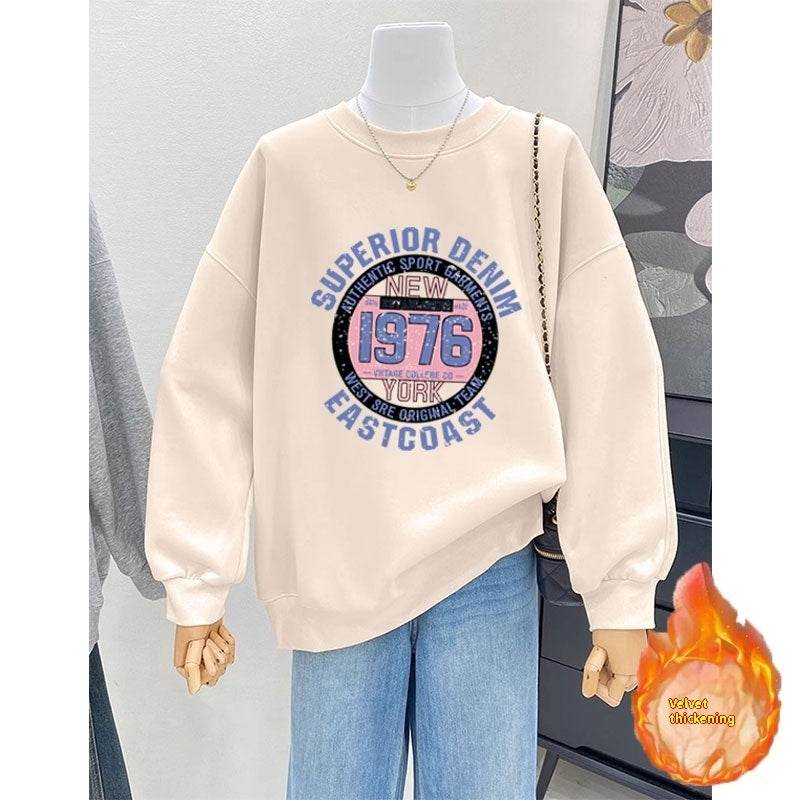 Retro Loose Round Neck Hoodie for Women - Cartoon Print, Long Sleeve - Buy Center US