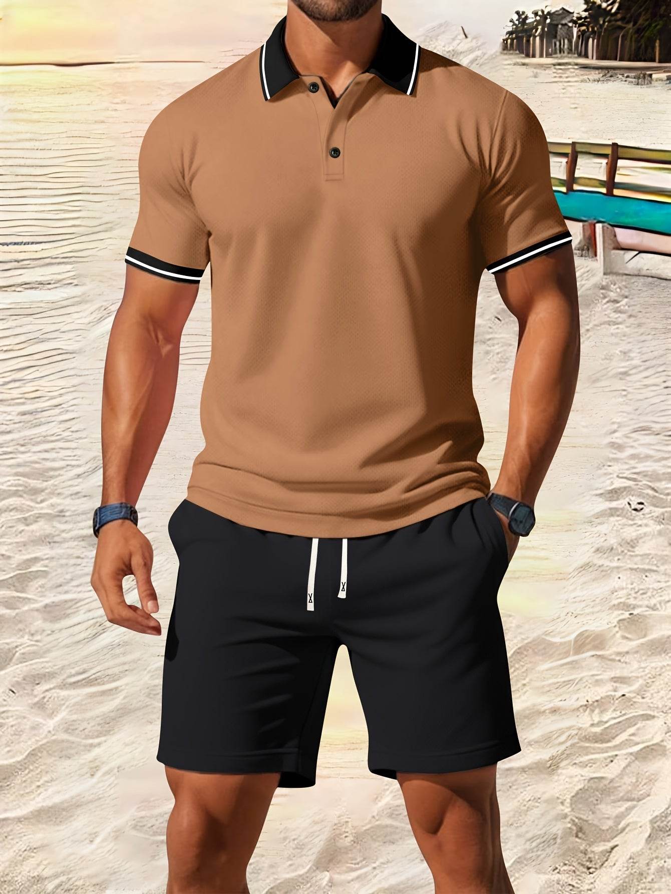 Men's Casual Short Sleeve Shirt & Drawstring Shorts Set - Summer Fashion - Buy Center US