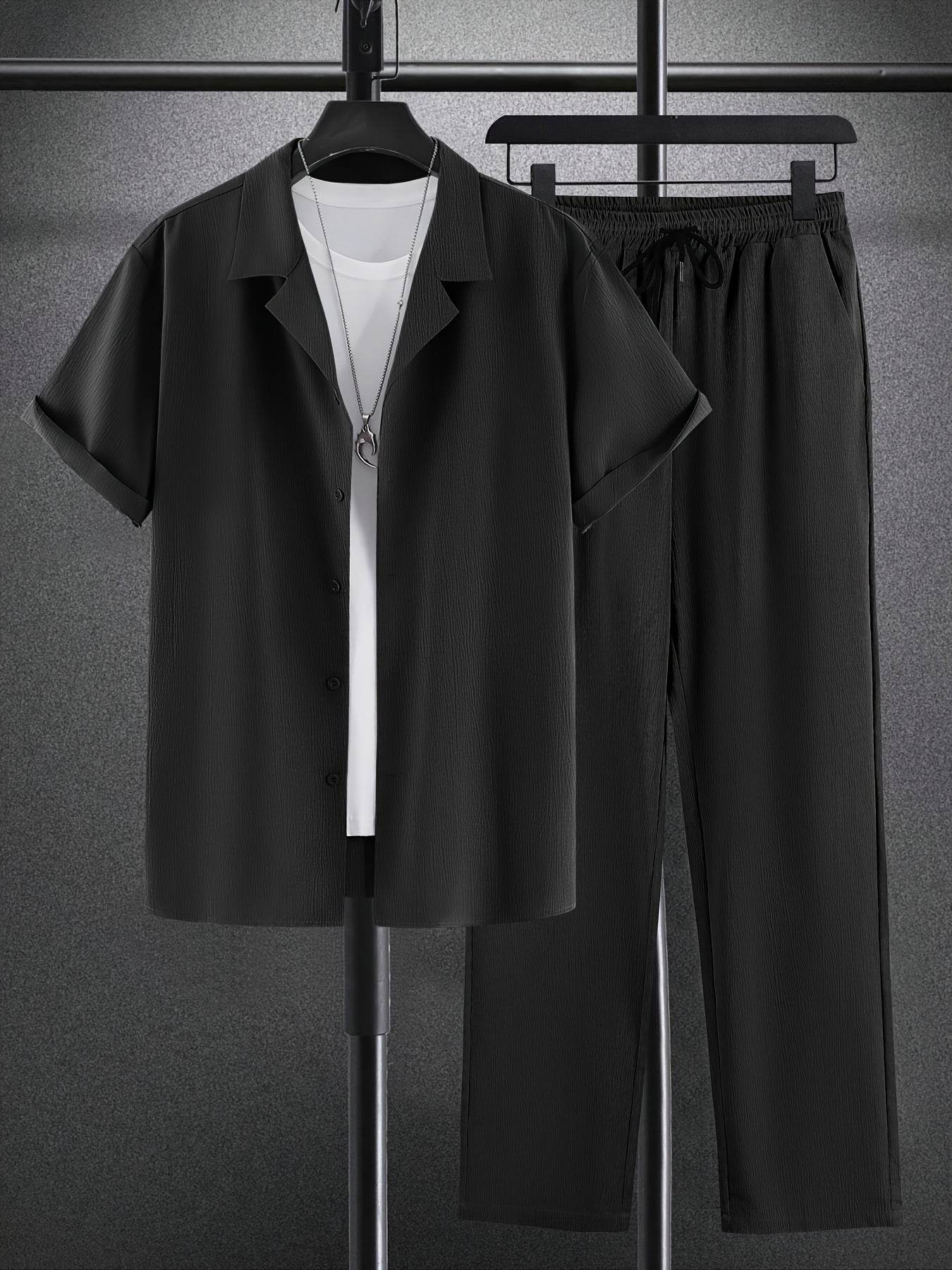 Men's Casual Outfit Set - Western-Style Shirt & Shorts, Machine Washable - Buy Center US