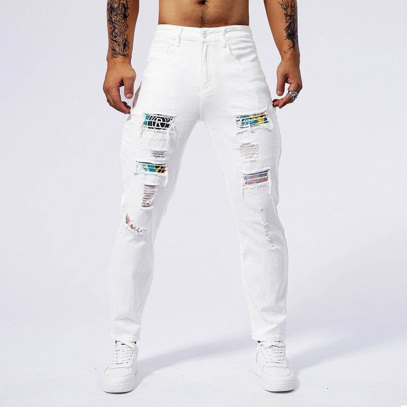 Stylish Mid-Waist Hole Patch Washed Jeans for Teenagers - Korean Style - Buy Center US