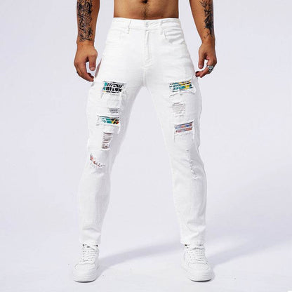 Stylish Mid-Waist Hole Patch Washed Jeans for Teenagers - Korean Style - Buy Center US