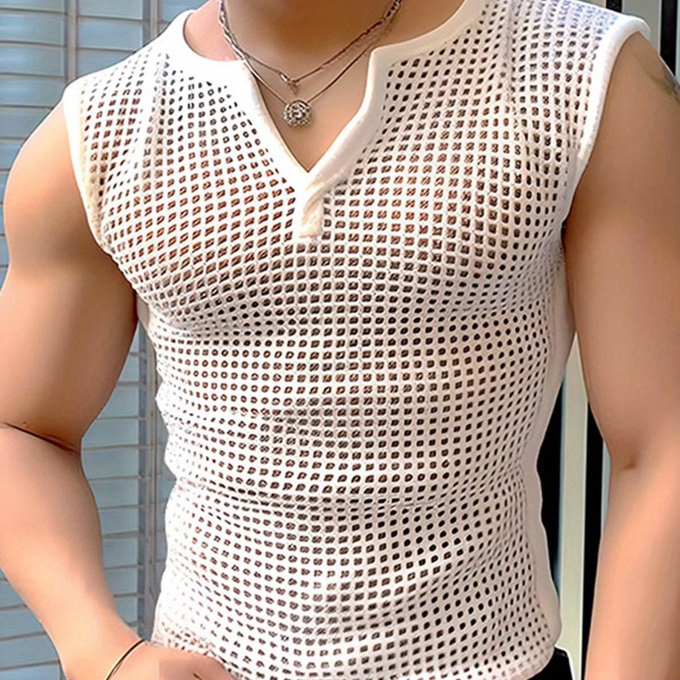 INCERUN Men’s Sexy Fishnet Vest - Hollow Notched Slim Beach/Club Wear - Buy Center US