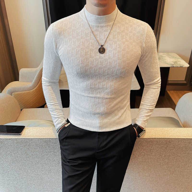 Men's Slim Fit Half-High Collar T-Shirt - Trendy Fashion Top for Adults - Buy Center US