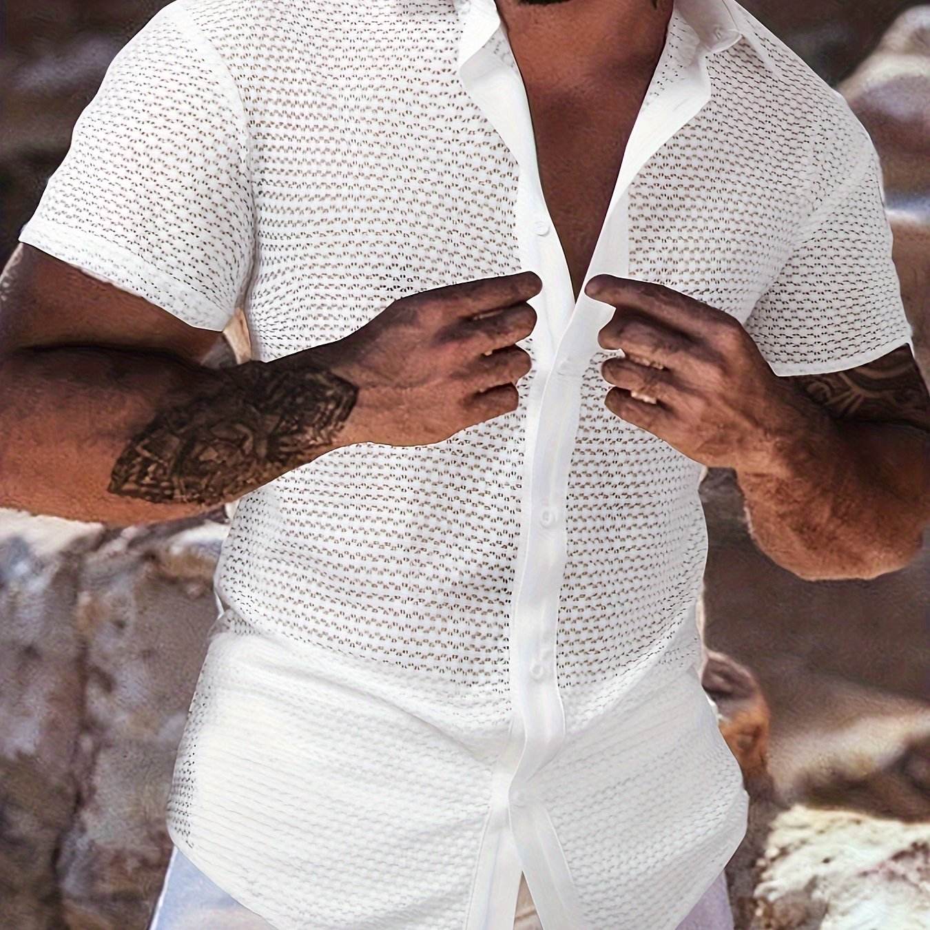 Men's Summer Slim Fit Lapel Shirt - Breathable Semi-Sheer Button Up Top - Buy Center US