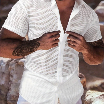 Men's Summer Slim Fit Lapel Shirt - Breathable Semi-Sheer Button Up Top - Buy Center US