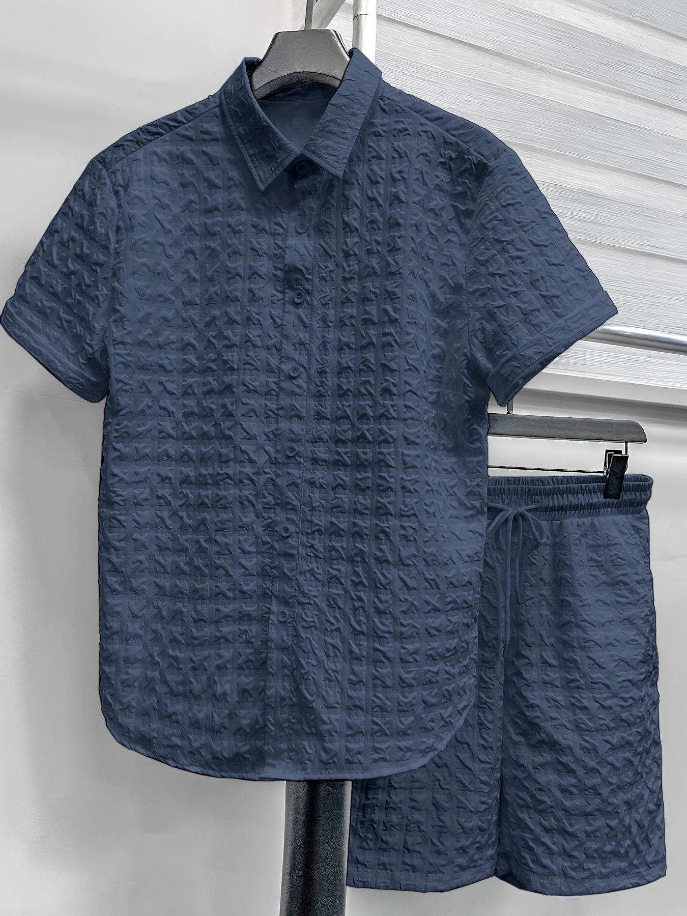 Casual Men's 2pcs Summer Suit - Checkered Short-Sleeve Shirt & Shorts - Buy Center US