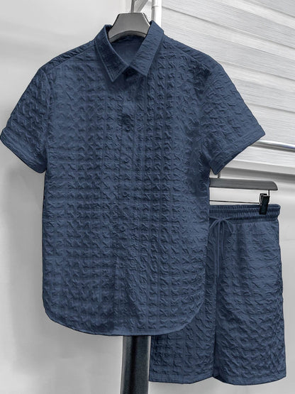 Casual Men's 2pcs Summer Suit - Checkered Short-Sleeve Shirt & Shorts - Buy Center US