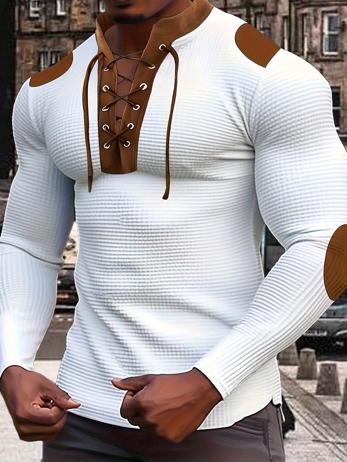 Men's Color Block Waffle Knit Henley Shirt - Breathable & Stylish Top - Buy Center US