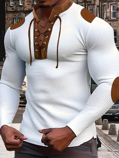 Men's Color Block Waffle Knit Henley Shirt - Breathable & Stylish Top - Buy Center US