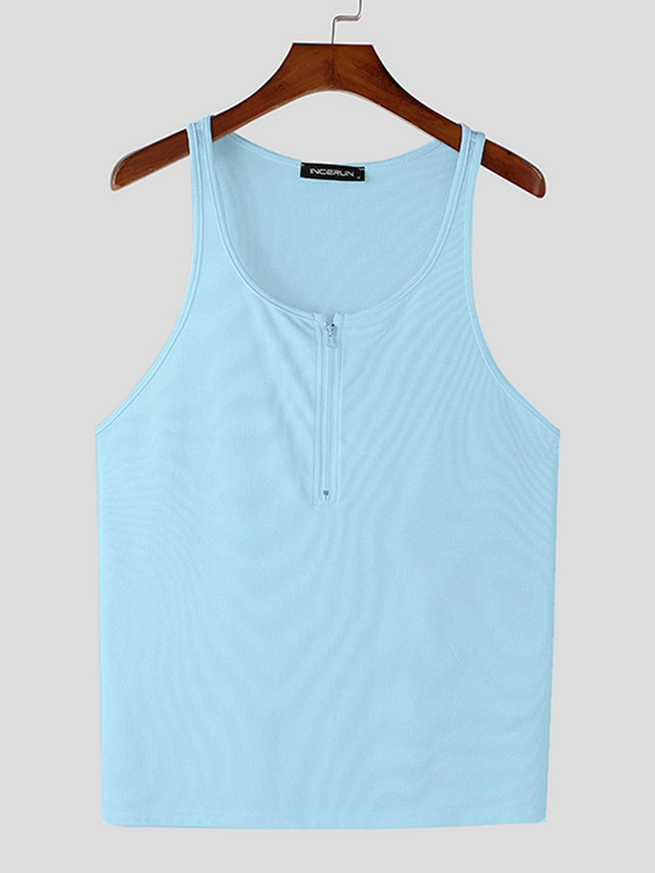 Men's Slim Fit Zip-Up Tank Top - Casual White Vest with Ribbed Texture - Buy Center US