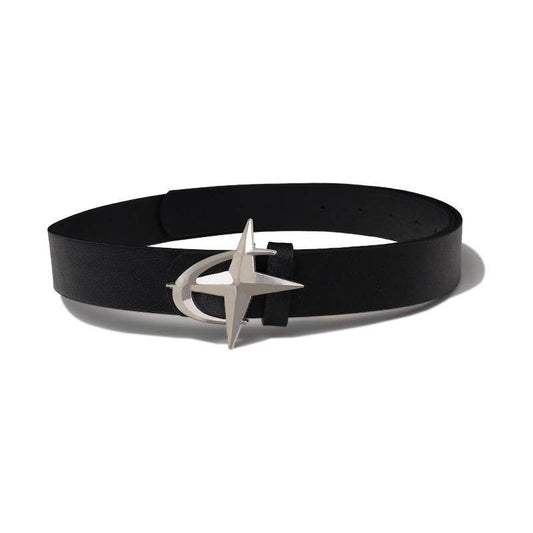 Cross Star Buckle Women's Belt - Dark Night Black PU Leather Style - Buy Center US