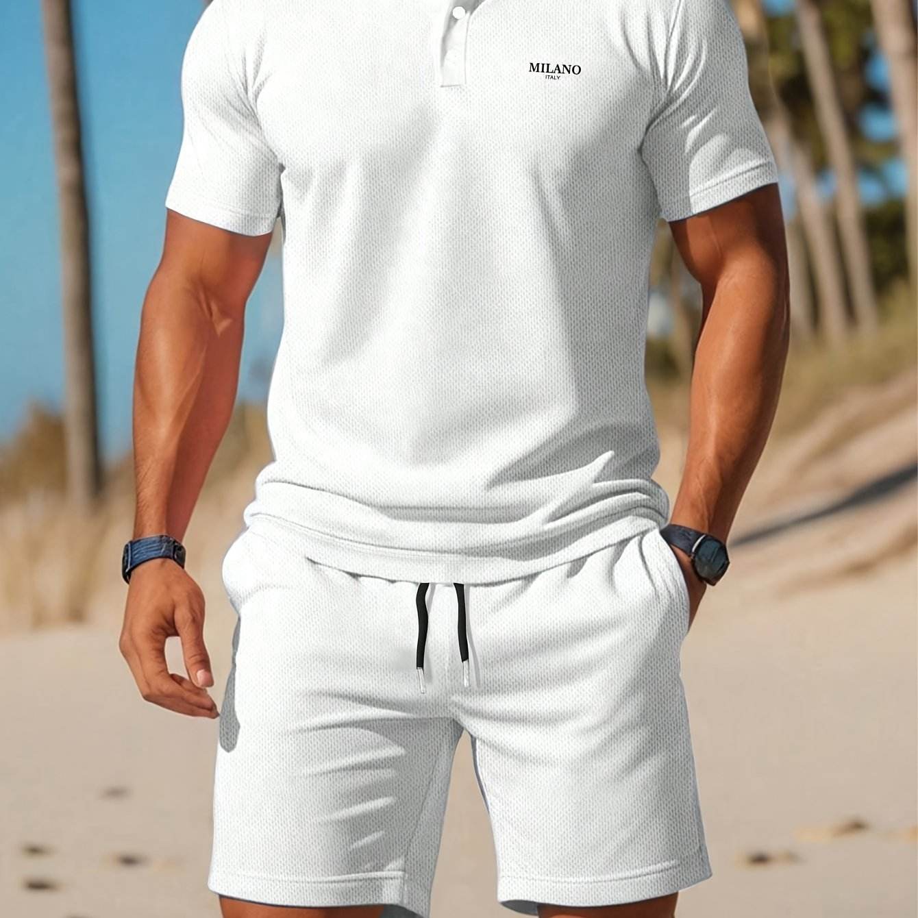 Summer Beach Style MILANO Shorts Set - Casual Polo and Print Design - Buy Center US