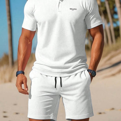 Summer Beach Style MILANO Shorts Set - Casual Polo and Print Design - Buy Center US