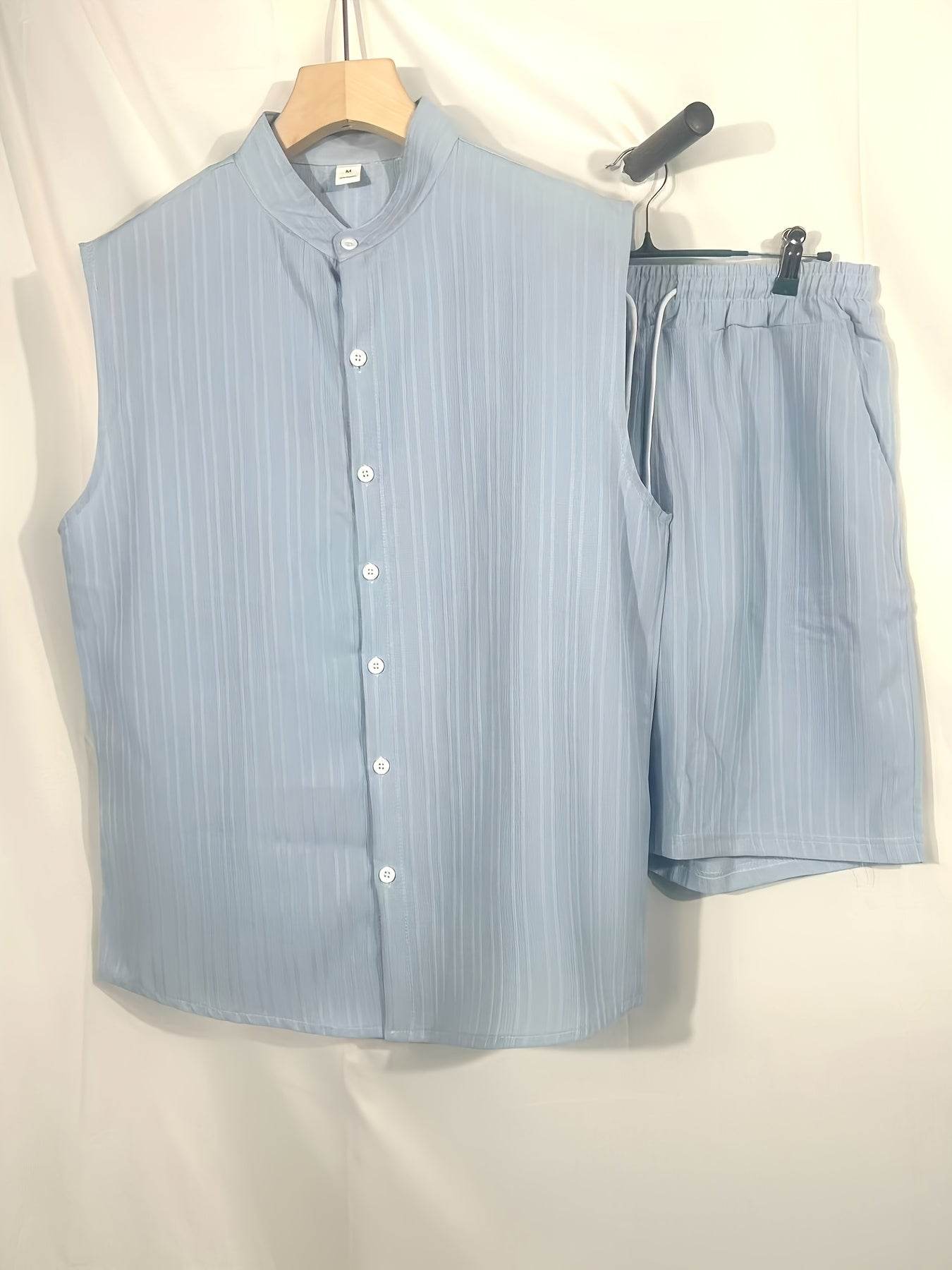 Summer Men's Casual Henley Neck Tank Top & Shorts Beach Set - Buy Center US